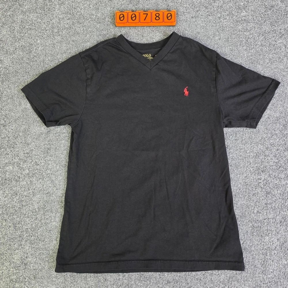 Polo Ralph Lauren Black V-Neck T-Shirt Size: M (10-12)